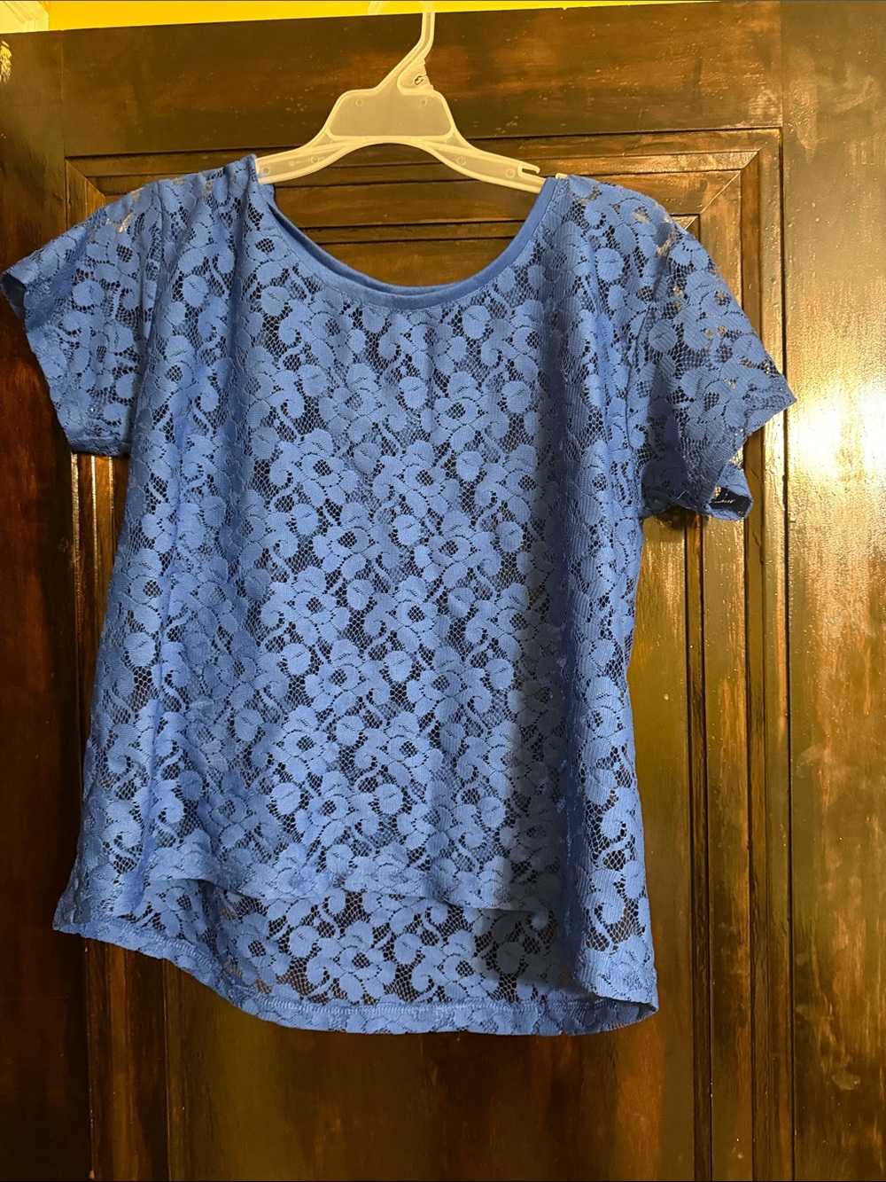 H&M Royal Blue Floral Lace Short Sleeve Blouse